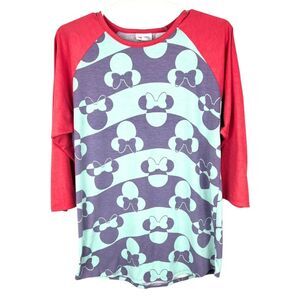 Lula roe Disney Mickey raglan shirt teal purple color block 3/4 sleeve vacation